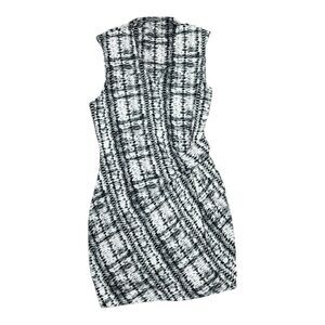 Lemon Tart Black White Sleeveless Side Ruche Sheath Dress M